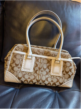 COACH 10533 Hand bag Tote Bag Leather Canvas Brown Signature Y2K